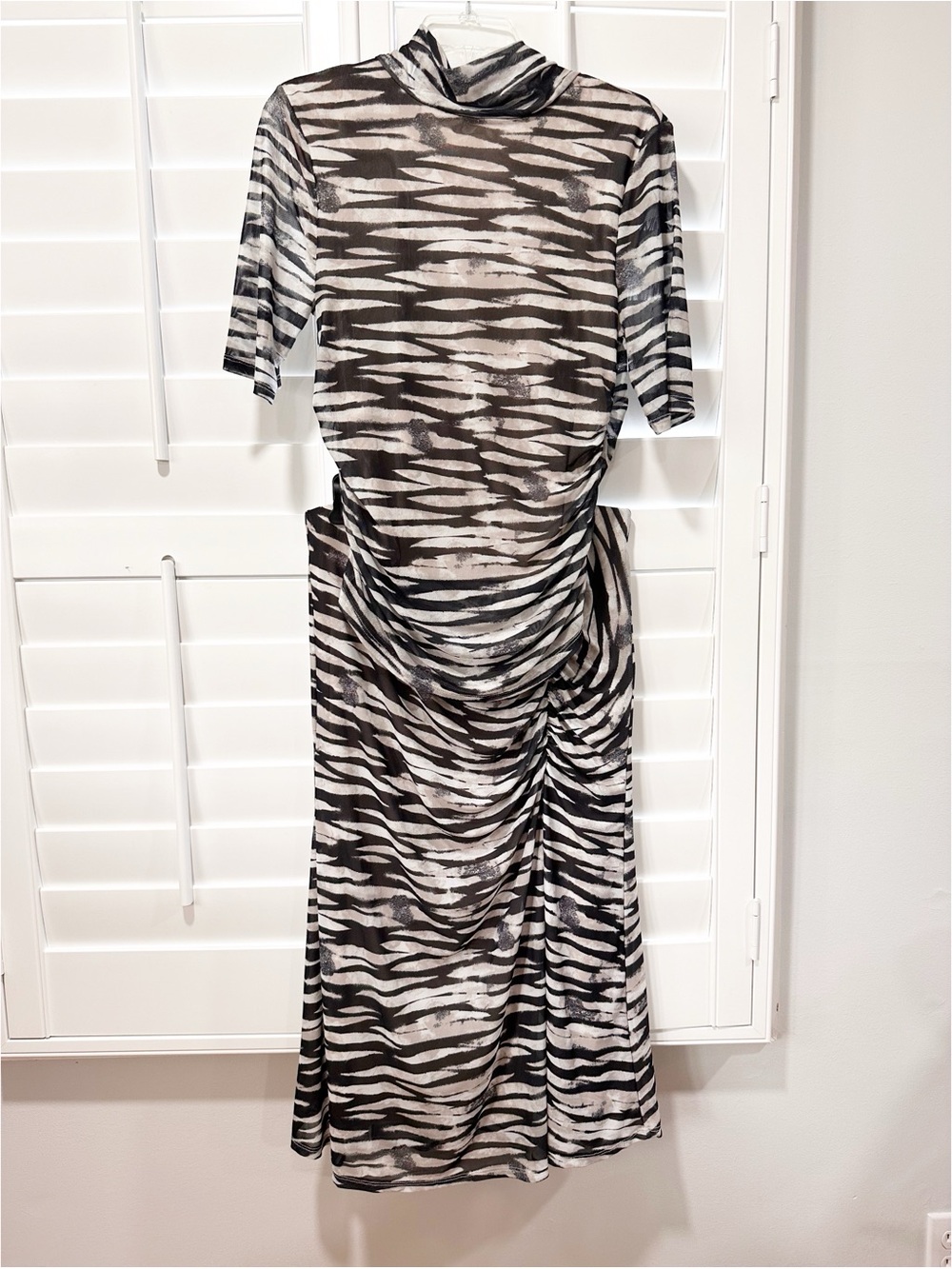 New Cable & Gauge 2 Piece Zebra Mesh Ruched Midi Skirt Top Set M Animal Print